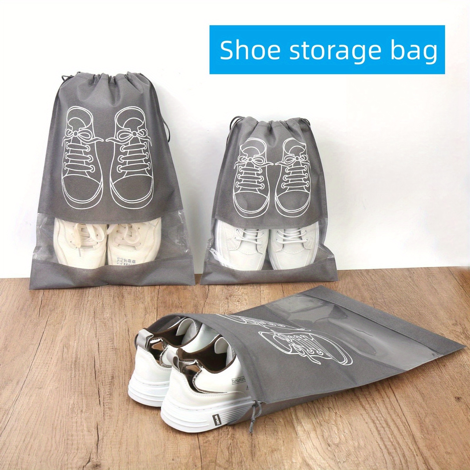 5pcs Outdoor Portable Shoes Bag, Drawstring Travel Shoes Storage Bag,  Travel Shoes Packaging Bag, Shoes Dust Bag With Clear Window, Portable  Organizer