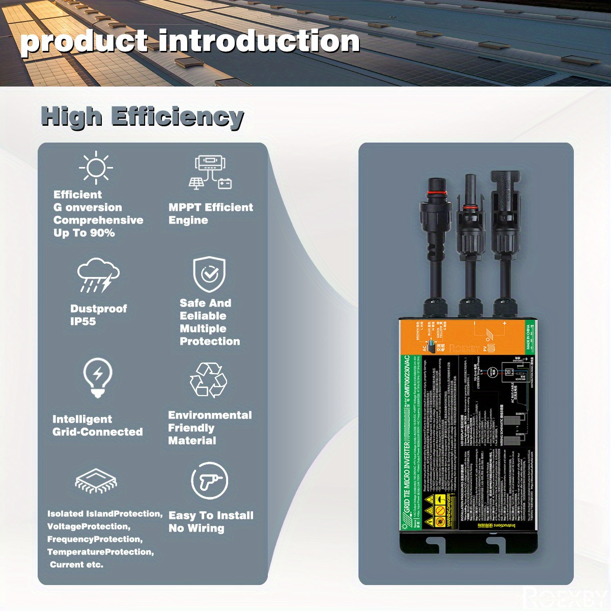 TMISHION Onduleur connecté au réseau solaire Onduleur solaire Grid Tie  1000W LCD avec limiteur pour panneaux PV Décharge de