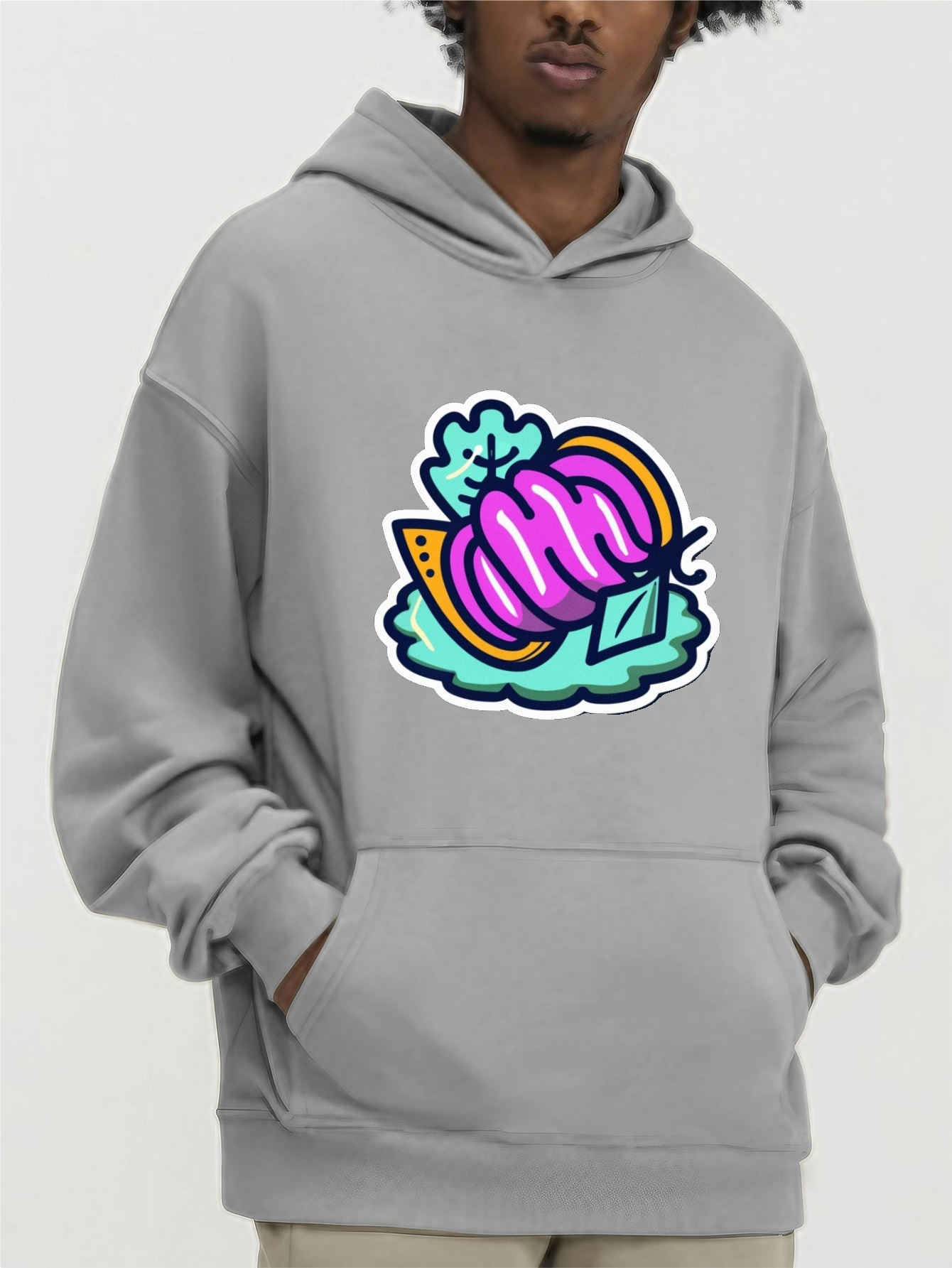 Halloween Sticker Pattern Print Hoodie, Cool Hoodies For Men