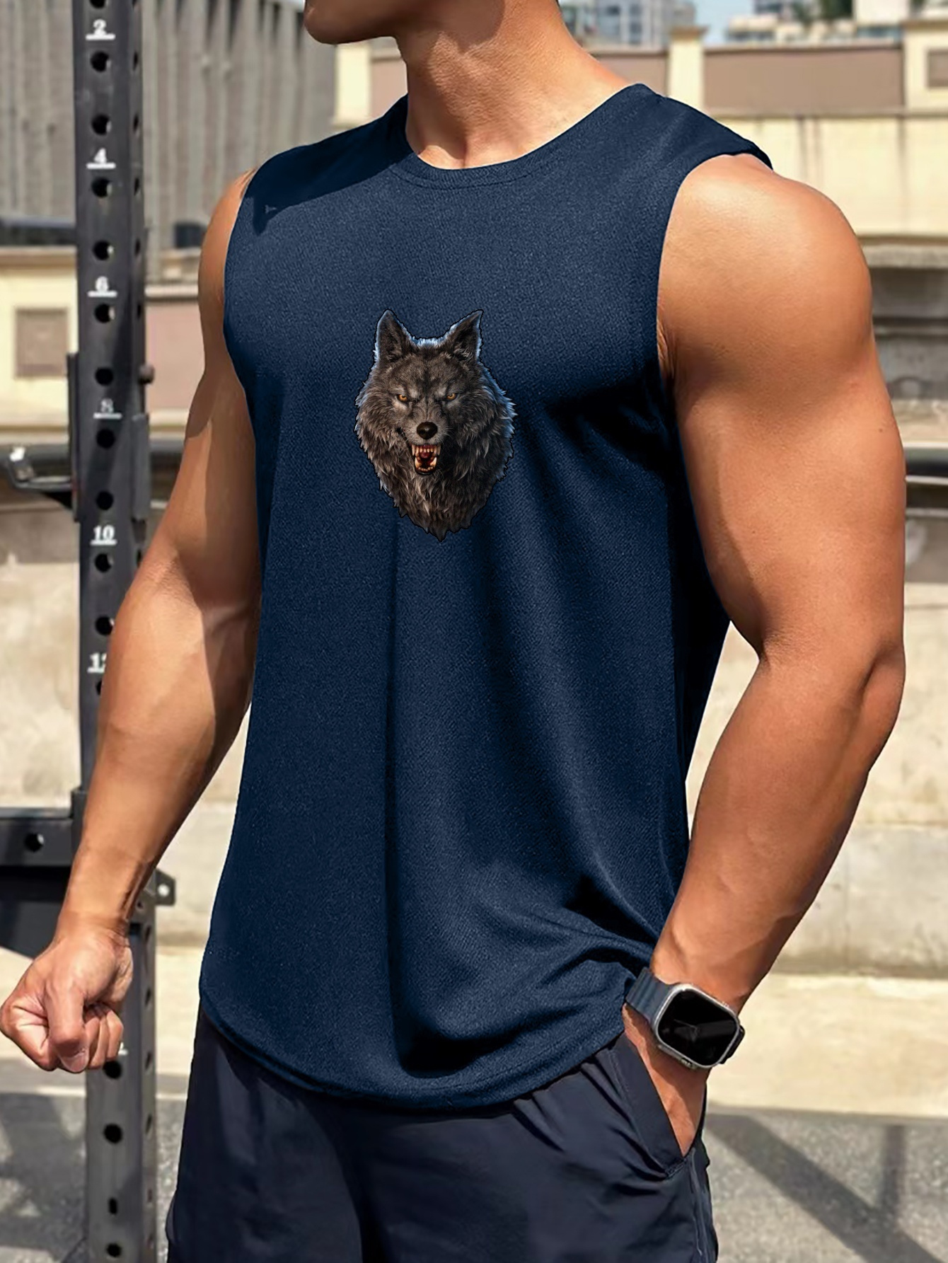Camisas Hombre Estampado Cabeza Lobo Camisetas Sin Mangas - Temu Chile
