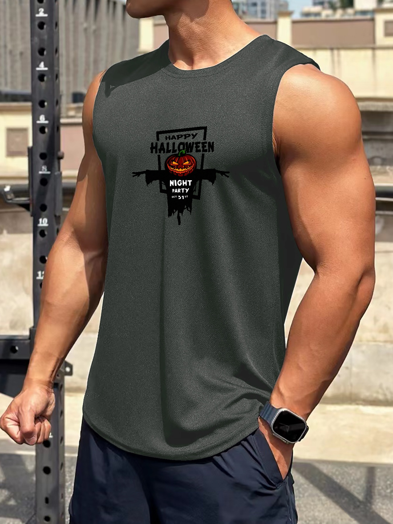 Camiseta Tank Top Sin Mangas Para Gym Hombre Estampado Lobo