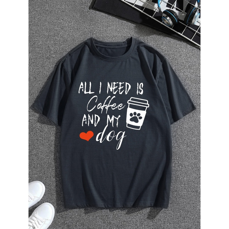 

'coffee And My Dog' Print T Shirt, Tees For Men, Casual Short Sleeve T-shirt For Summer