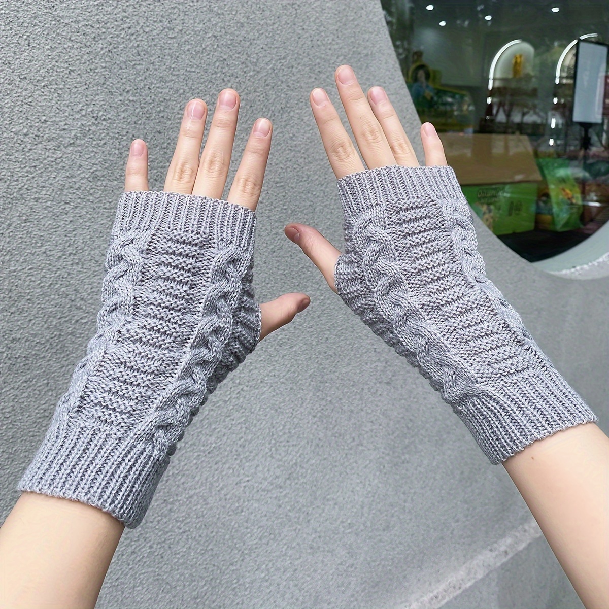 

Fingerless Knit Long Gloves, Winter Fashion Thermal Knitted Gloves, Hand Warmer For Women