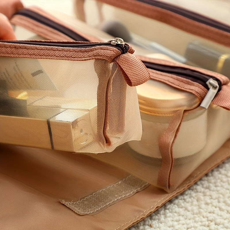 1pc 4 In 1 Travel Cosmetic Bag For Women Zipper Mesh Separable