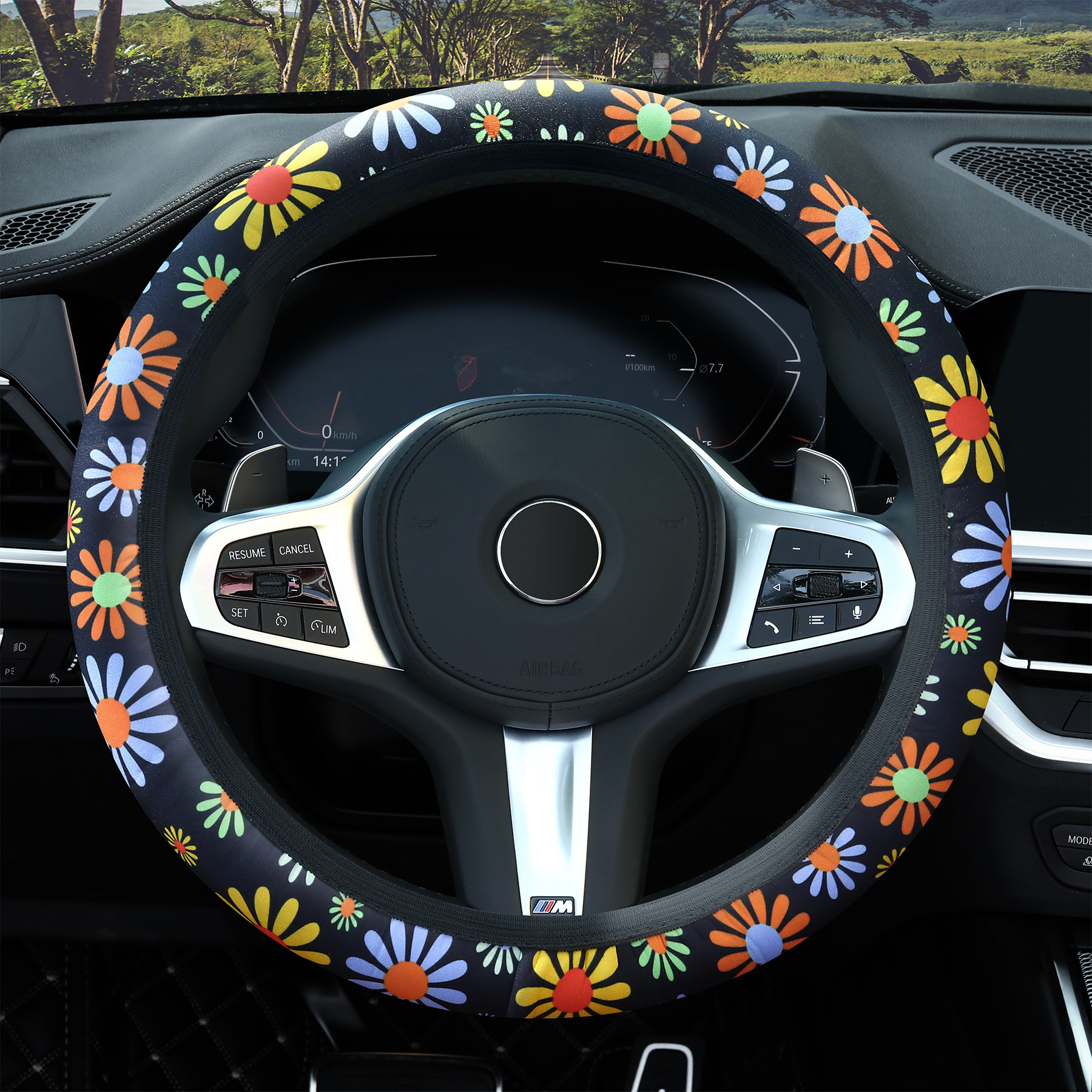 Universal Car Steering Wheel Cover, Colorful Daisy Flower, Printed Elastic Steering  Wheel Cover Interior Accessories - Temu