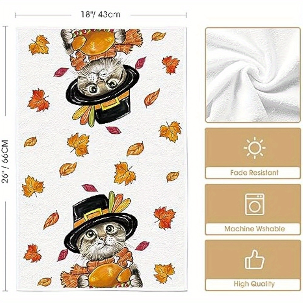 Thanksgiving Kitchen Towels, Cat Turkey Printed Towel Dish Towels