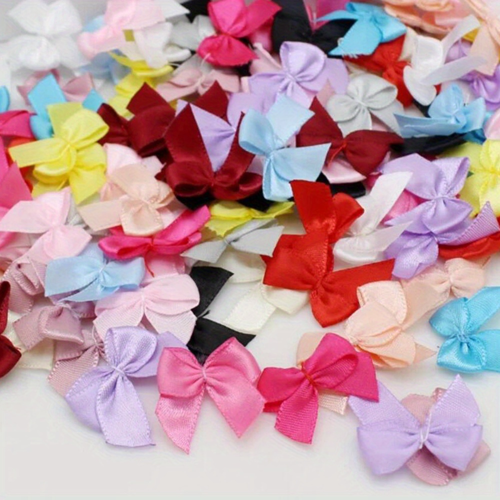 Image of 100pcs Assorted Satin Ribbon Bows 22mm - Handcrafted Bowknot Ties For Diy Crafts, Gift Wrapping & Christmas Decorations