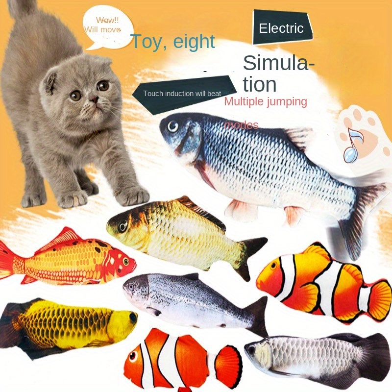 30CM Artificial Carp Fish Toy USB Recharging Electric Fish Cat Playing Fish  Toy Kitten Teaser Funny Jumping Fish Toy (Touch Style)- Dog Toys