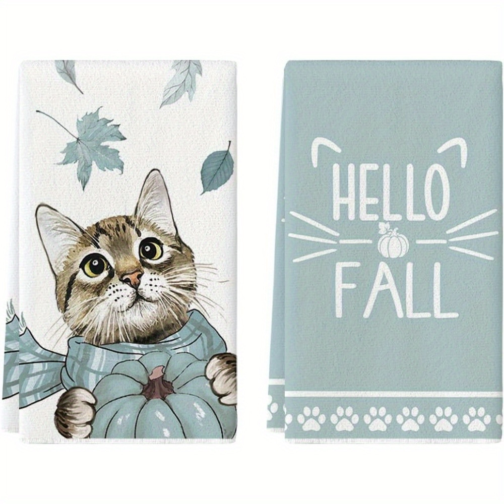 Thanksgiving Kitchen Towels, Cat Turkey Printed Towel Dish Towels