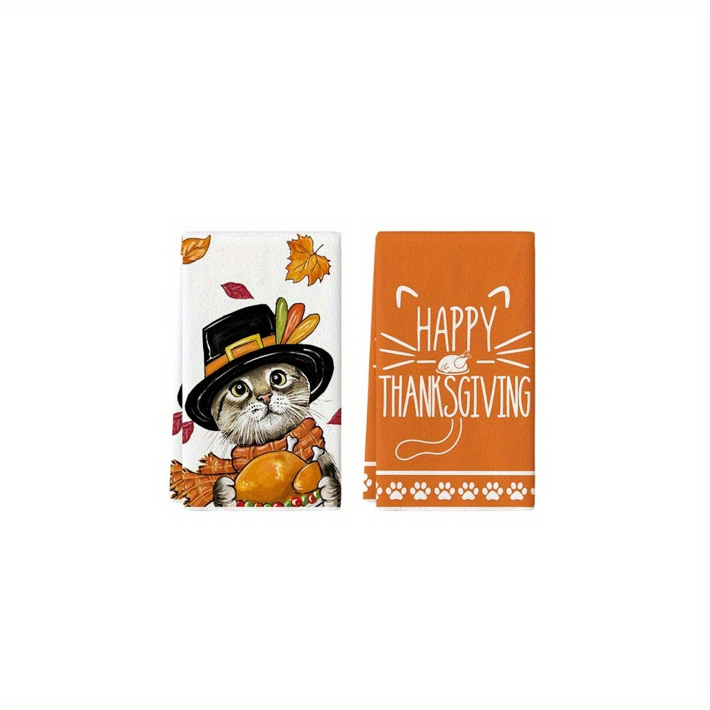 Thanksgiving Kitchen Towels, Cat Turkey Printed Towel Dish Towels