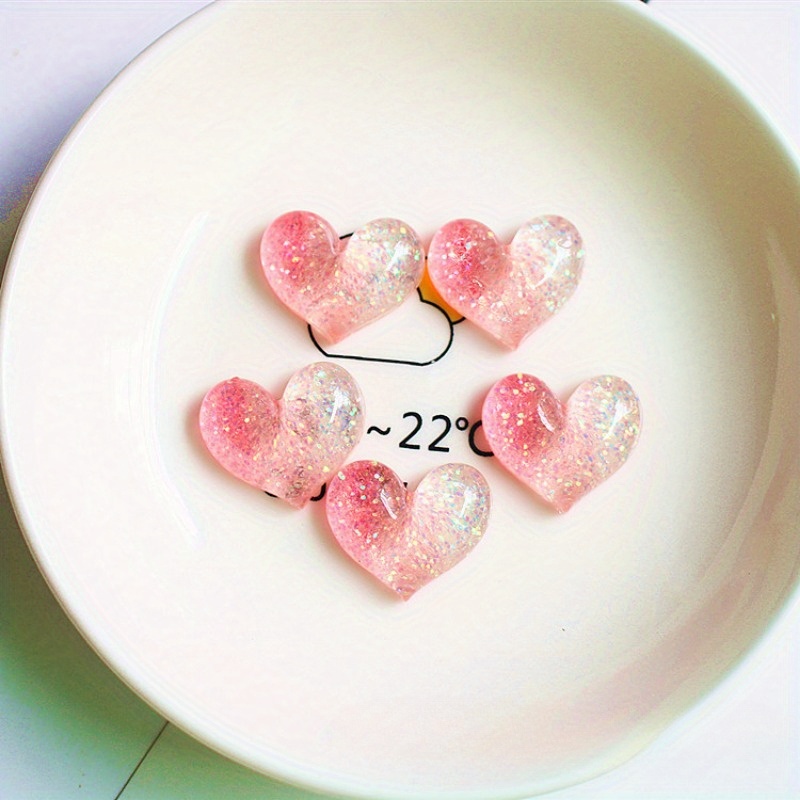 5PCS Glittered Candy Heart, Resin Nail Charms, Candy Nail Charms