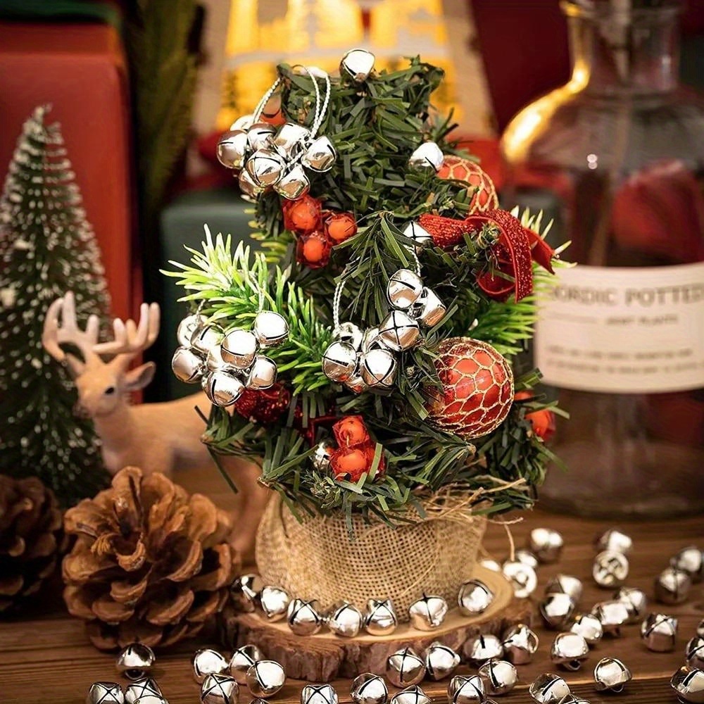 4 Golden Silver Christmas Jingle Bells, Large Round Wreath Decor