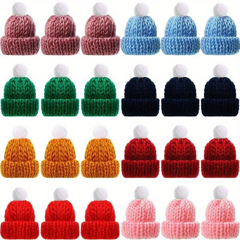 

10pcs Mini Knit Hats With Pom-poms - Assorted Colors (pink, Blue, Green, Red, Yellow, Orange, Black, Navy) For Christmas Ornaments, Diy Crafts & Sewing Projects