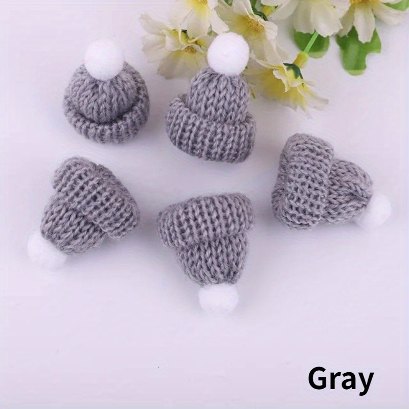 Image of 10pcs Mini Knitting Hats Christmas Hats Mini For Christmas Ornaments Diy Sewing Crafts Materials, Wine Bottle Ornaments, Holiday Party Decoration Supplies