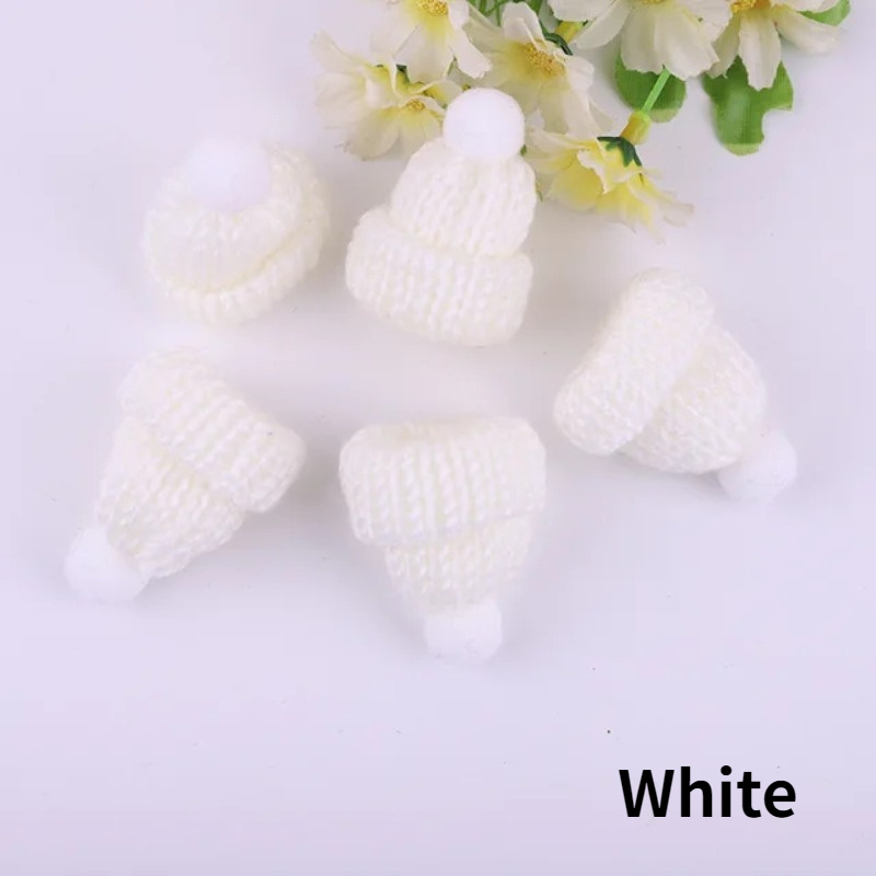 10pcs Mini Knitting Hats Christmas Hats Mini For Christmas Ornaments Diy Sewing Crafts Materials, Wine Bottle Ornaments, Holiday Party Decoration Supplies