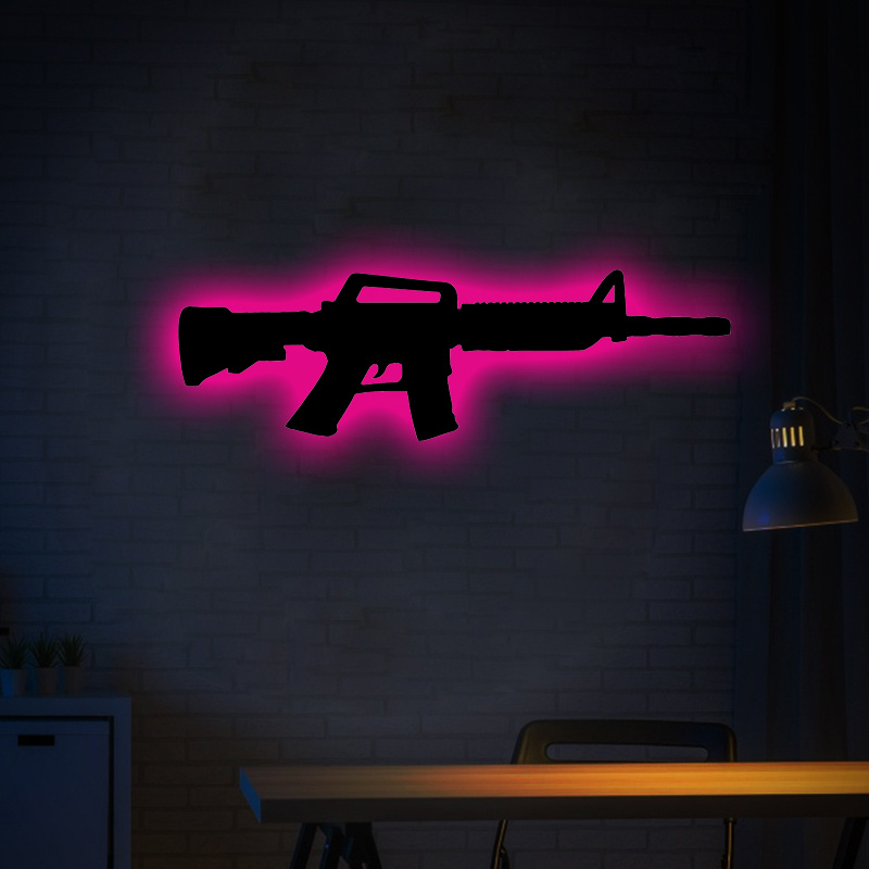 Silhouette Night Light Gun Wall Light Gaming Room Home Decor Temu
