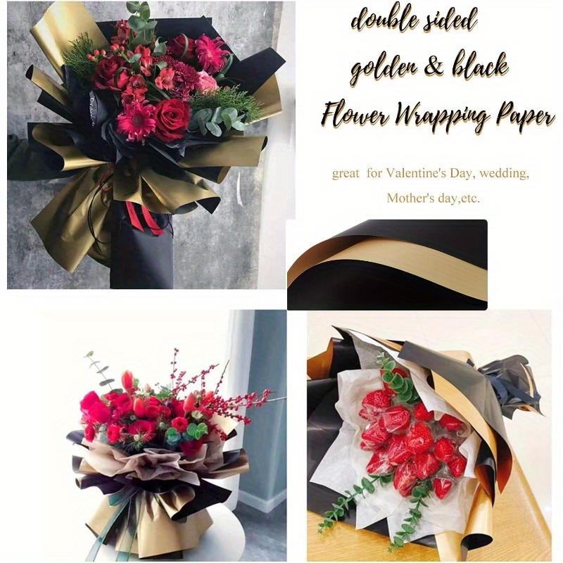 Mother's Day Flower Bouquets Wrapping Paper 20 Sheets Black 