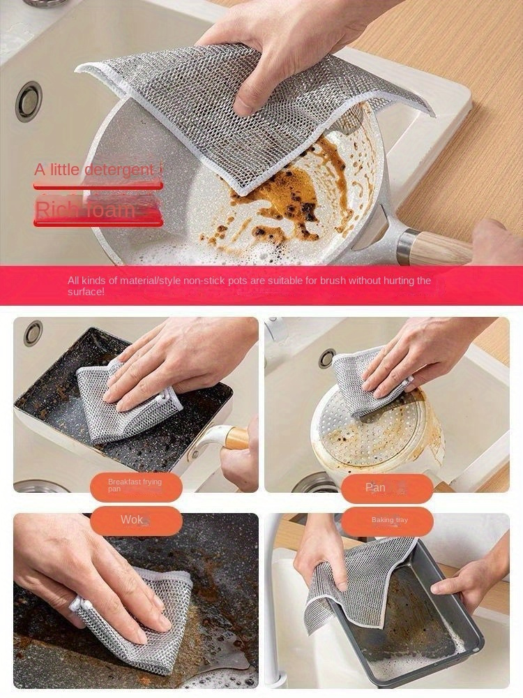 5/10pcs, Wire Dishcloth, Daily Cleaning Cloth Grid, Non-stick Oil,  Dishcloth, Kitchen Stovetop, Dishwashing, Pot Washing, Washing Cloth,  Decontaminat