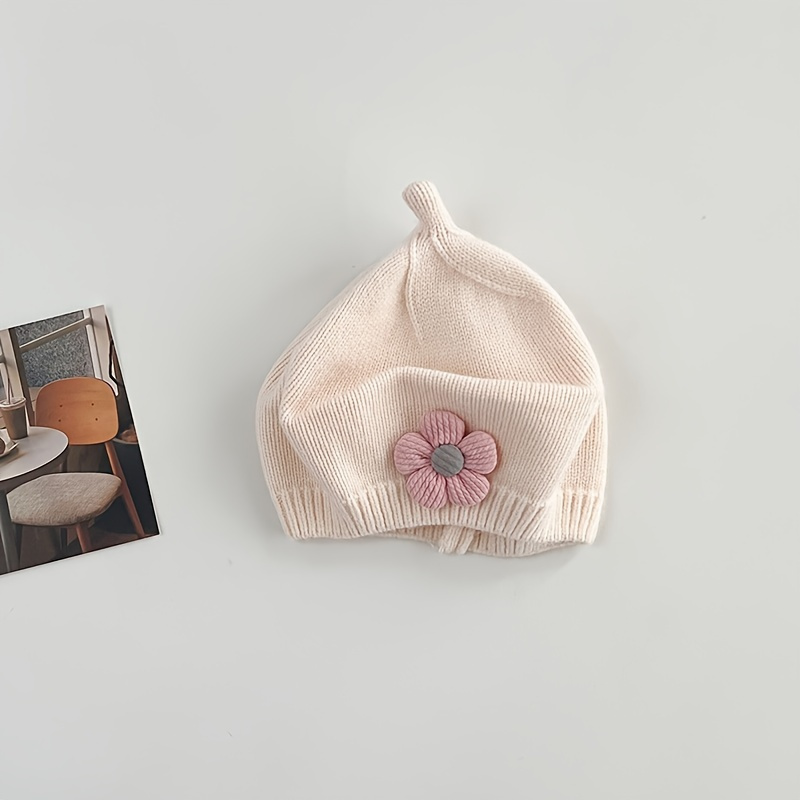 Boina de punto de Color sólido para niños, gorro Vintage de flores para  bebés, gorros Retro