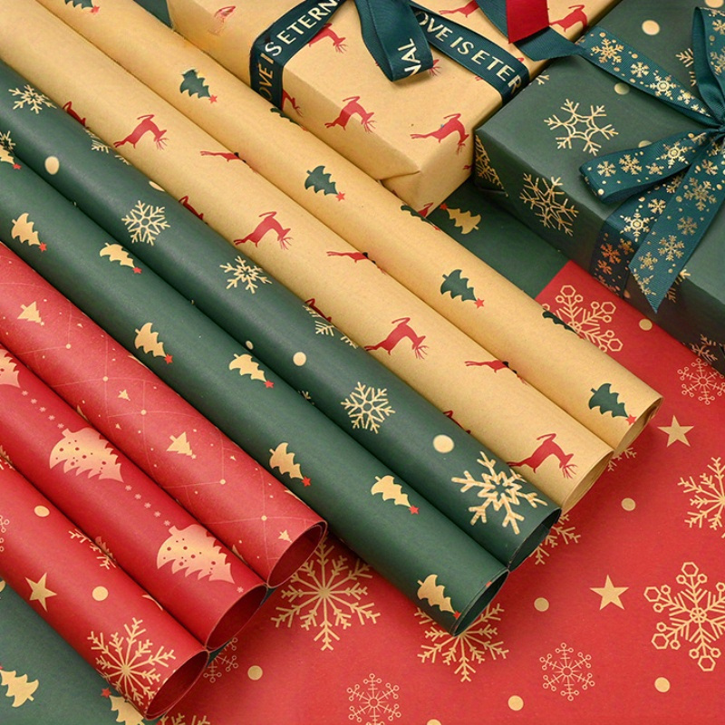 10pcs Christmas Gift Wrapping Paper, Vintage Wrapping Paper, Kraft Paper  For Xmas Decorations