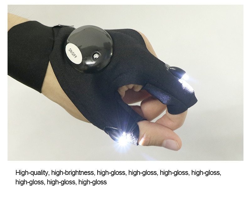 1 pièce gant de pêche de nuit main droite/gauche avec lumière LED maison  sans doigts demi-doigt extérieur gants outils