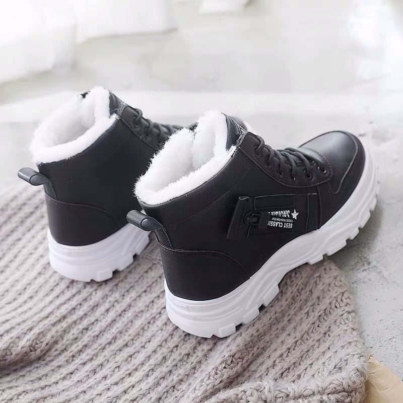 Women's Plush Lined Ankle Boots, Winter Warm Lace Up High Top Sneakers, Thermal Outdoor Short Boots 3