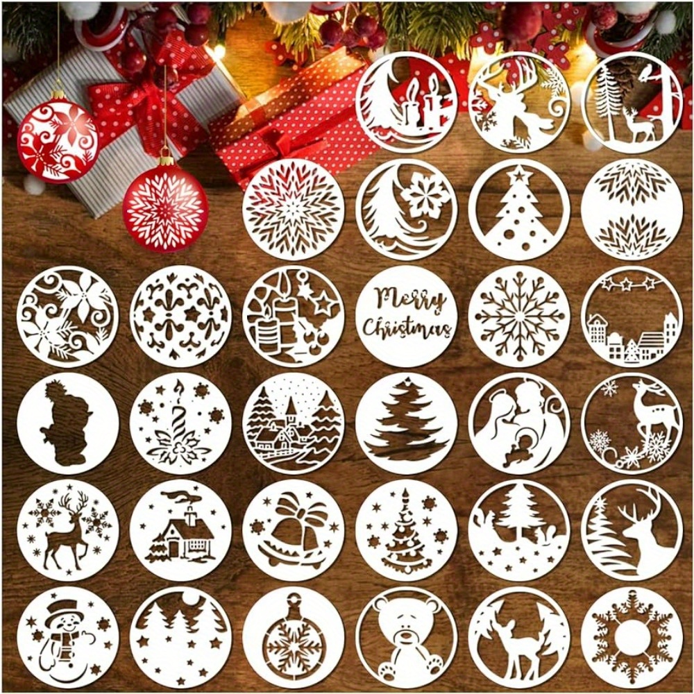 Yamcyh Christmas Stencils for Painting on Wood,3x3” Reusable Holiday Xmas Stencil Drawing Templates for Christmas Tree/Tier Tray/Window Decor