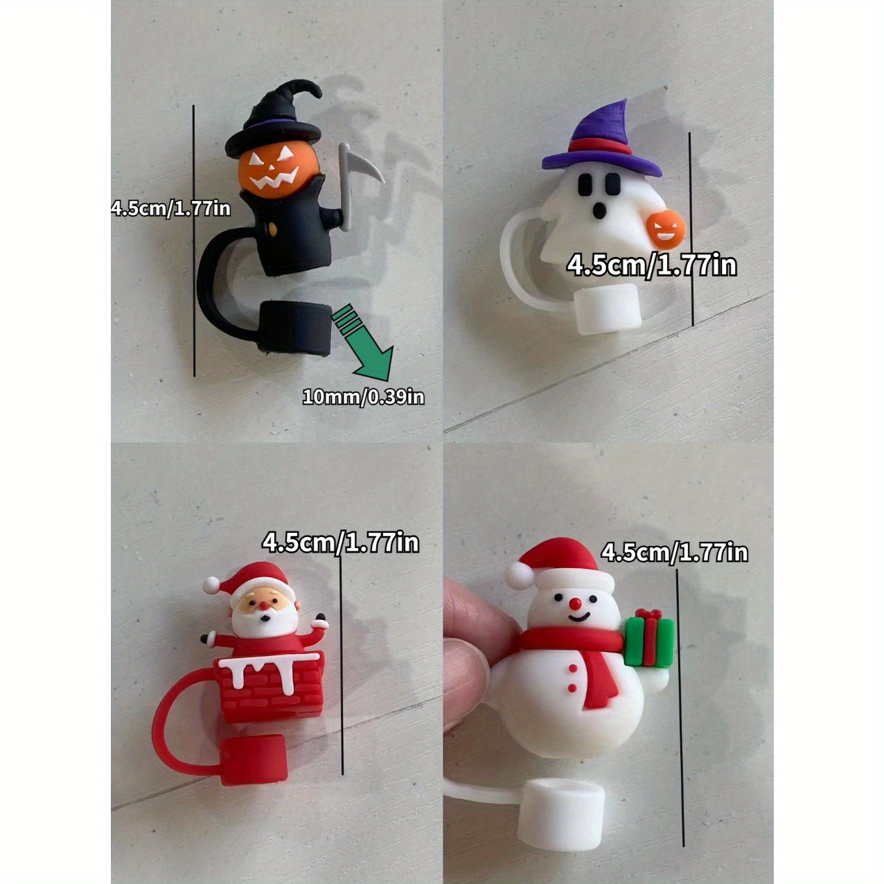 1pc Christmas Themed Silicone Straw Cover For 7-8mm Straw, With