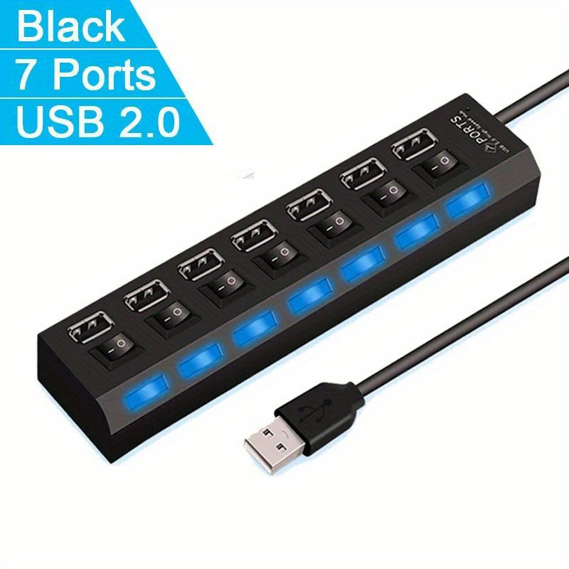 High Speed 7 Ports / 4 Ports Led Usb 2.0 Adapter Hub Multi - Temu