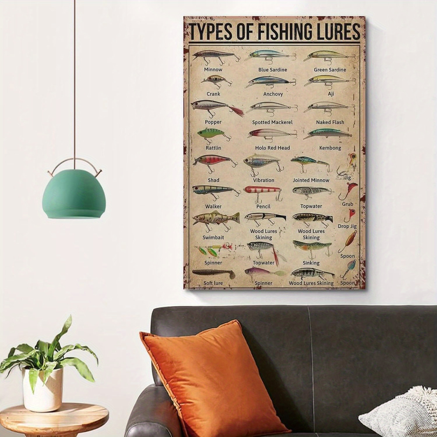 Vintage Fishing Poster, Types Of Fishing Lures Knowledge Poster