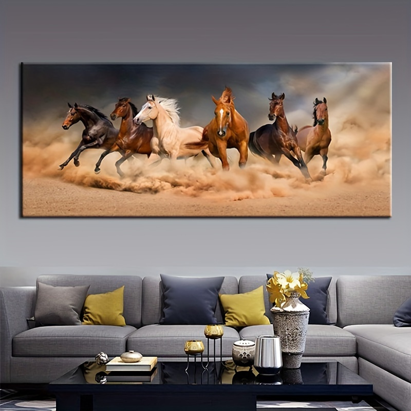 

1pc Vintage Running Horses Canvas Poster - Stunning Animal Painting Wall Art For Study Room Decoration And Home Decor - Frameless And Easy To Hang