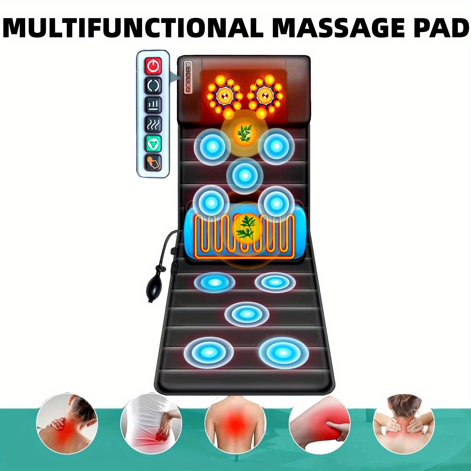 Heated Massage Pad For Bed Neck Shoulder Full Body Cushion Waist And Back  Massager Multifunctional Kneading Massage Cushions