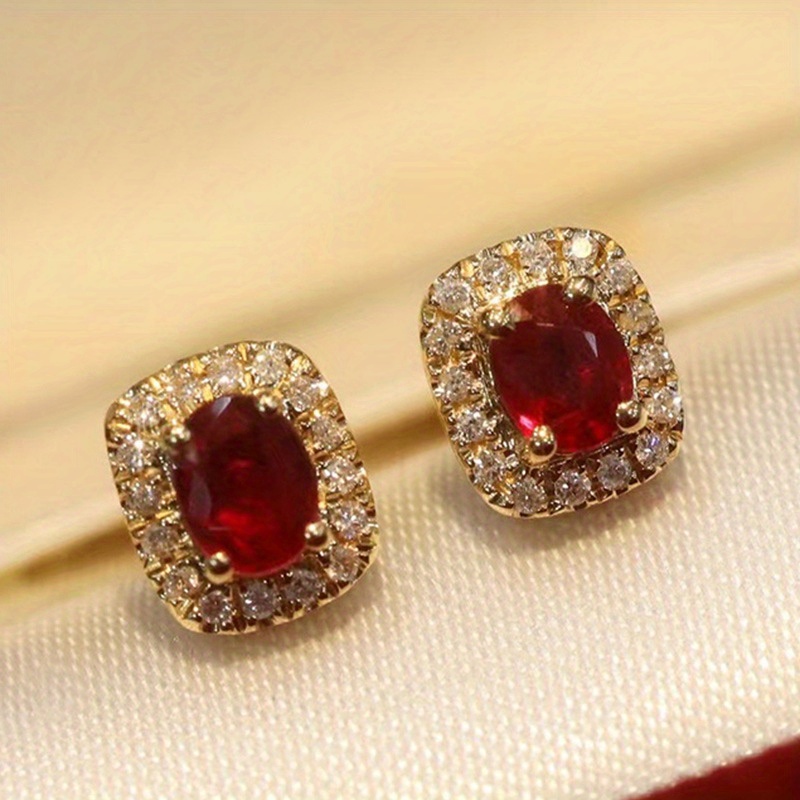 

1pair Vintage Imitation Red Cubic Zirconia Stud Earrings, Anniversary Celebration Wedding Accessories, Fashion Romantic Gift