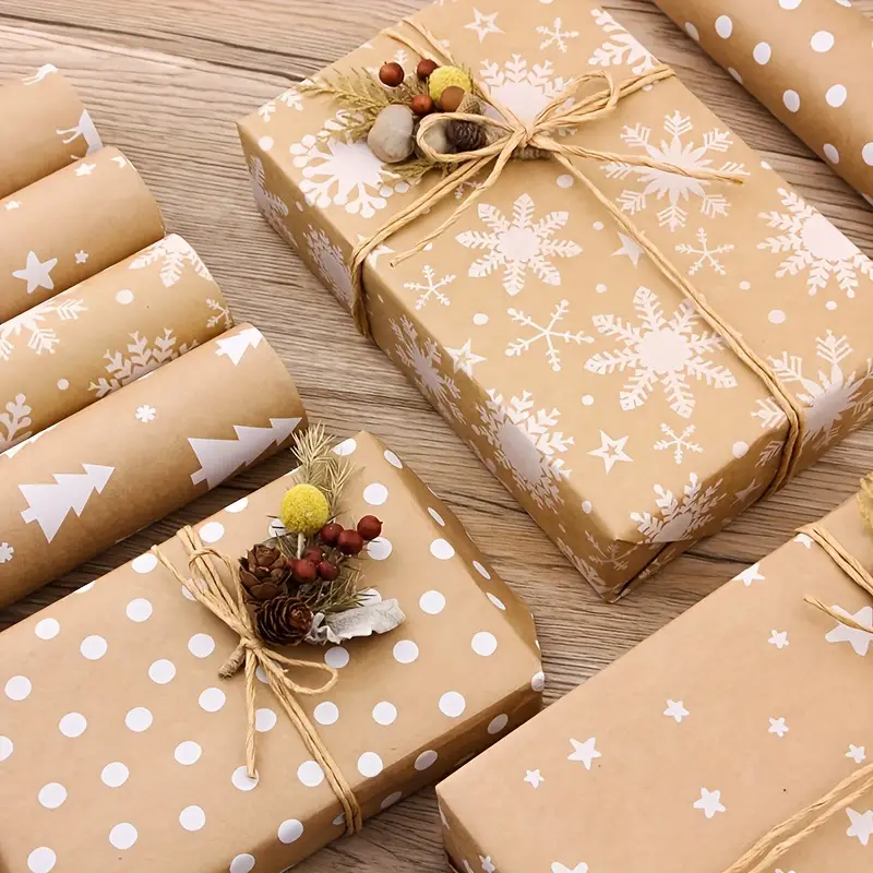 Christmas Wrapping Paper Sheet With Gift Tags Kraft Wrapping - Temu