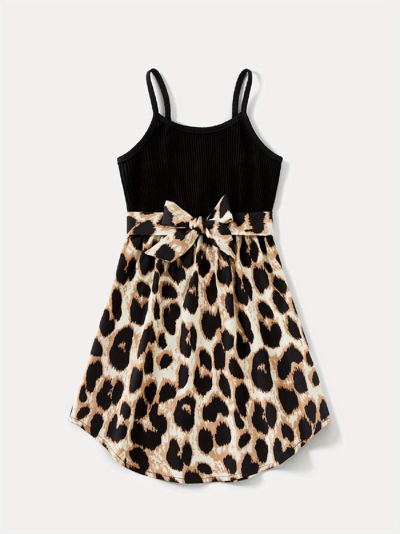 Leopard Print Family Matching Sets（Spaghetti Strap Belted Tulip Hem Dresses and Short-sleeve T-shirts ）
