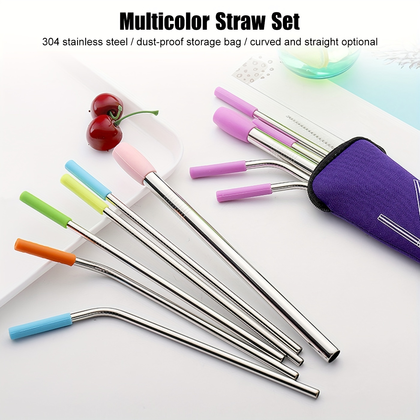 Reusable Stainless Steel Metal Straws with Silicon Tips & Cleaning