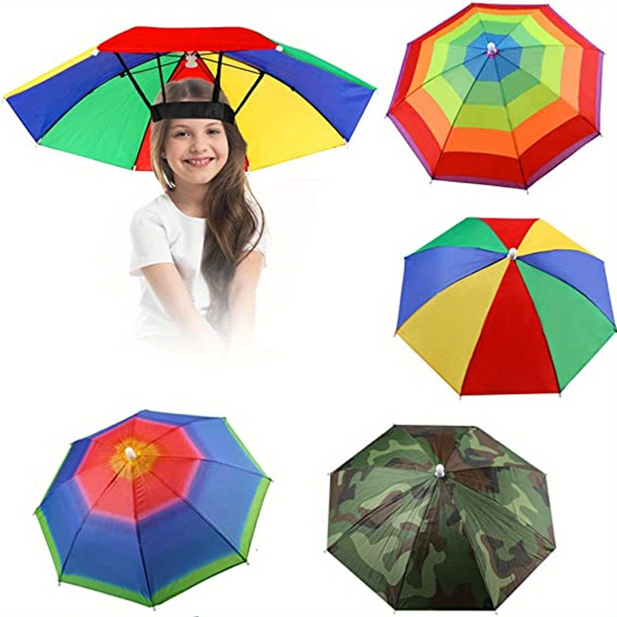Chapeau d'ombrage solaire imperméable pour l'extérieur, casquette pliable,  parapluie de pluie portable, chapeaux de tête à double couche, vêtements de