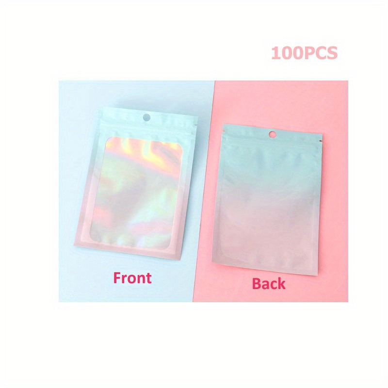 Resealable Mylar Ziplock Bag, Holographic Gradient Bag With Clear