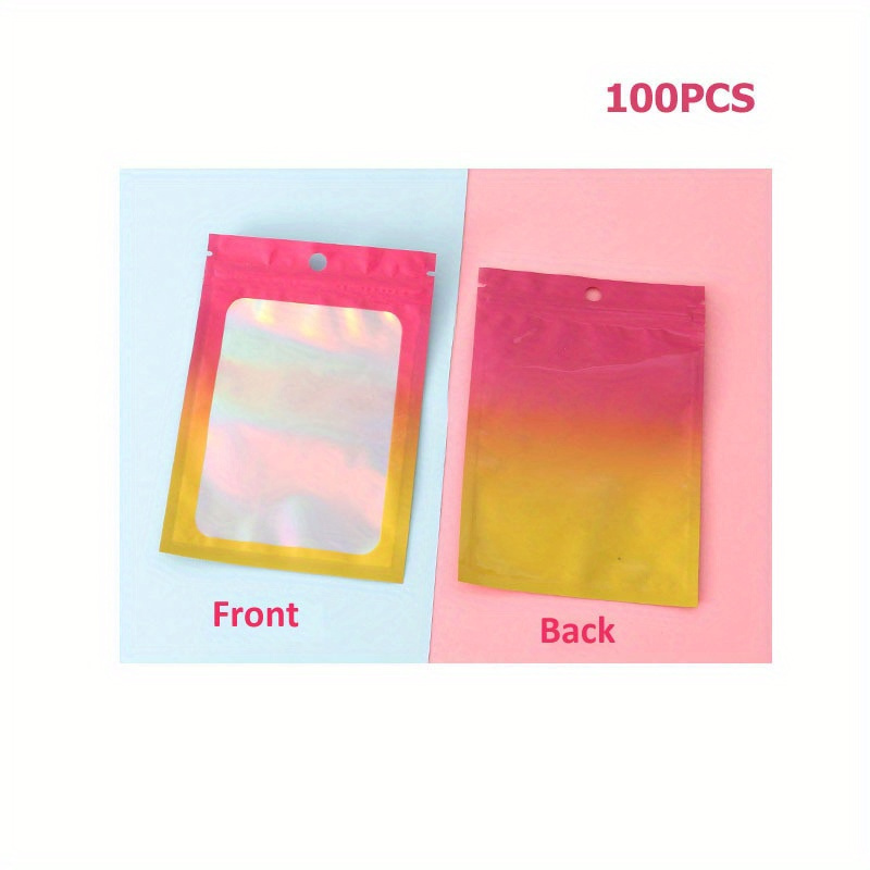 Resealable Mylar Ziplock Bag, Holographic Gradient Bag With Clear