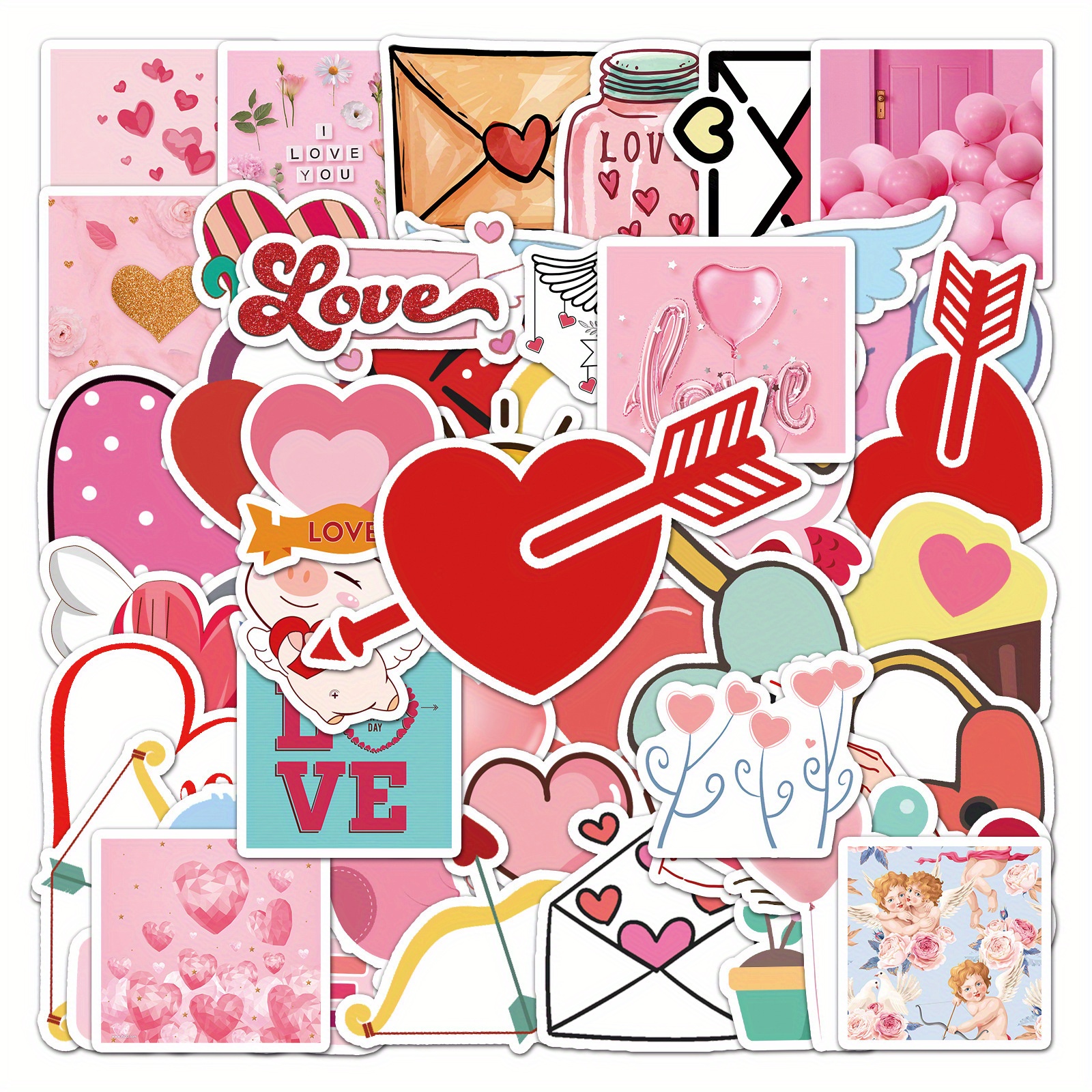 50pcs Pink Valentine's Day Hearts Doodle Waterproof Stickers For  Stationery, Notebook, Luggage Decoration