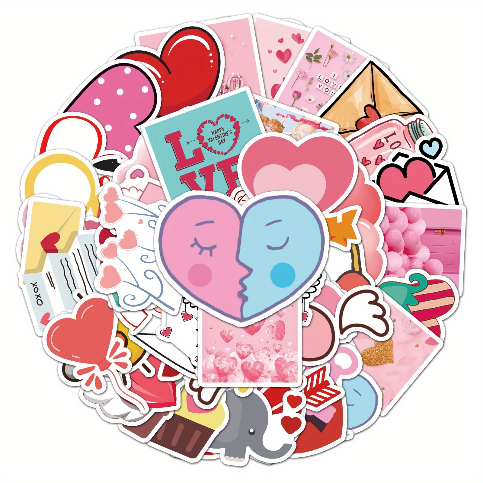 50pcs Pink Valentine's Day Hearts Doodle Waterproof Stickers For  Stationery, Notebook, Luggage Decoration