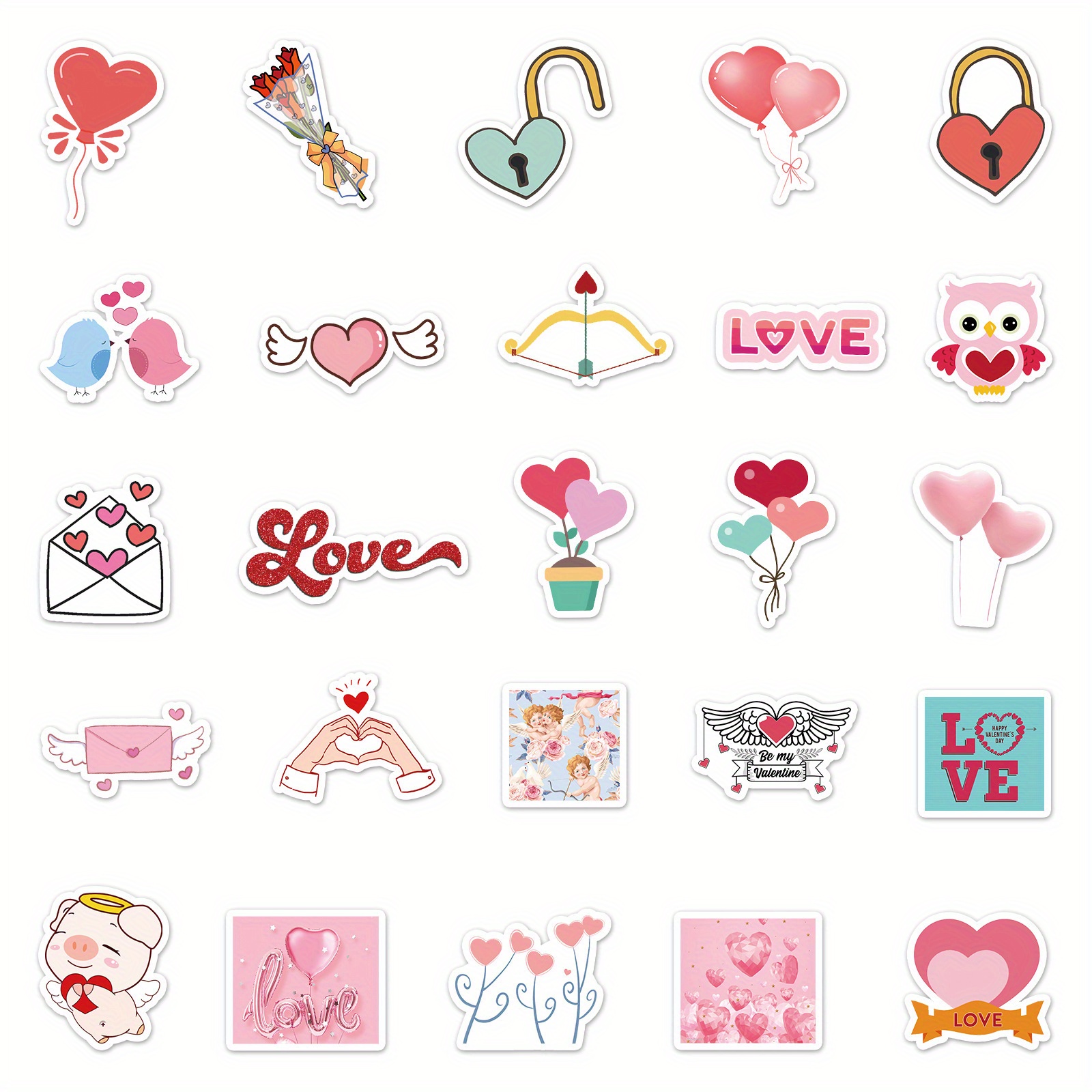 50pcs Pink Valentine's Day Hearts Doodle Waterproof Stickers For  Stationery, Notebook, Luggage Decoration