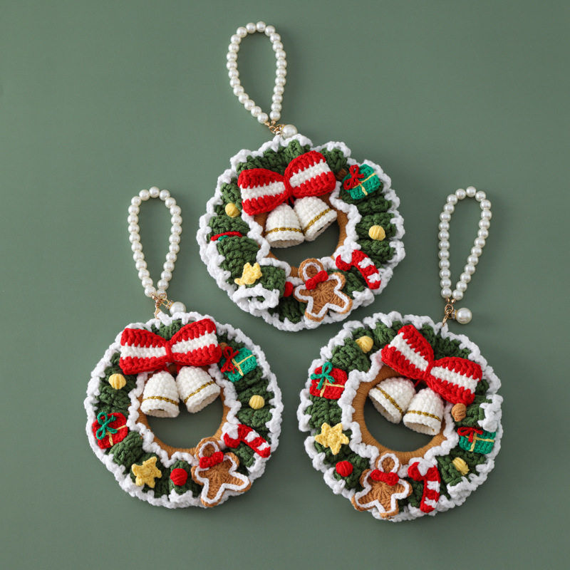 2023 New Arrival Christmas Gift Woolen Crochet Christmas Pendant Car  Hanging Bag Hanging Gingerbread Little Man Bow Bell