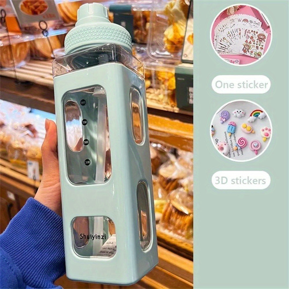 Large Kawaii Girls Water Bottle with Silicone Straw and 3D Stickers Cute  Aesthetic Milk Bottle With