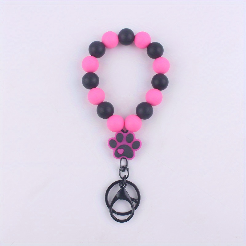 Cartoon Silicone Dog Paw Pendant Keyring Beaded Keychain