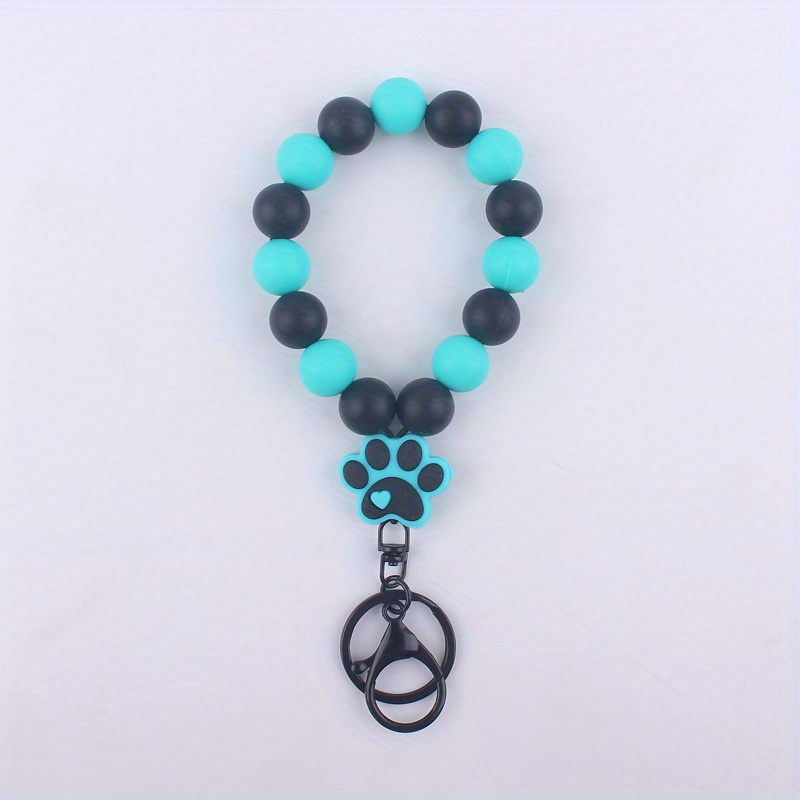 Cartoon Silicone Dog Paw Pendant Keyring Beaded Keychain