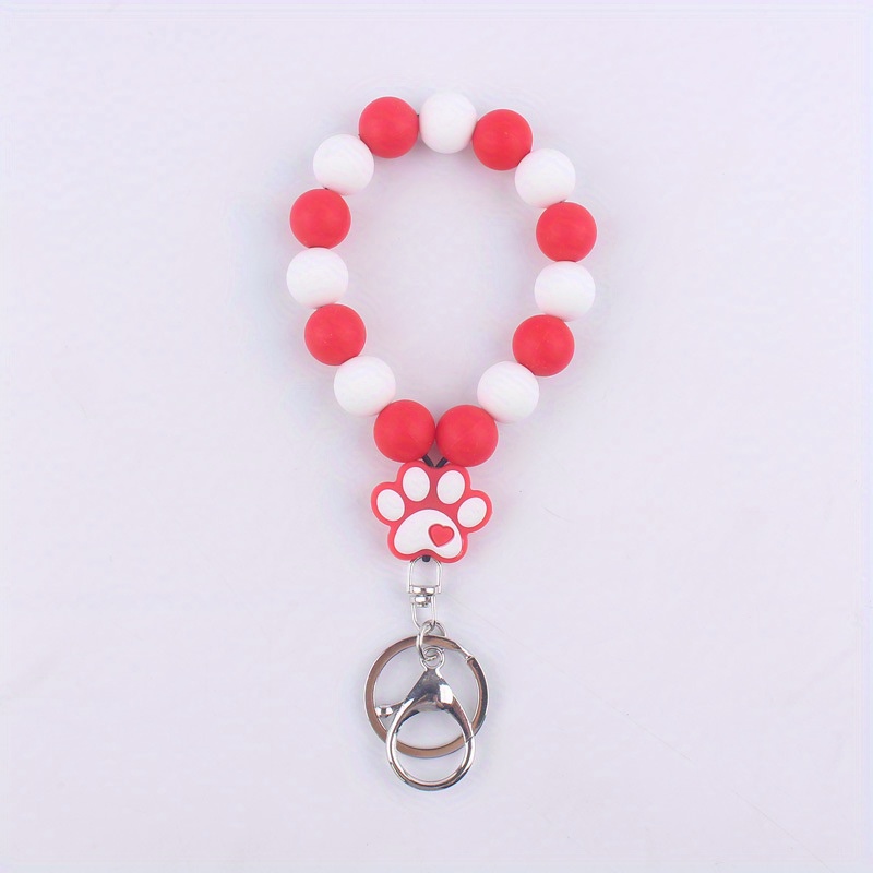 Cartoon Silicone Dog Paw Pendant Keyring Beaded Keychain