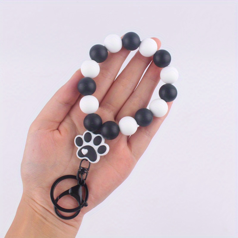 Cartoon Silicone Dog Paw Pendant Keyring Beaded Keychain