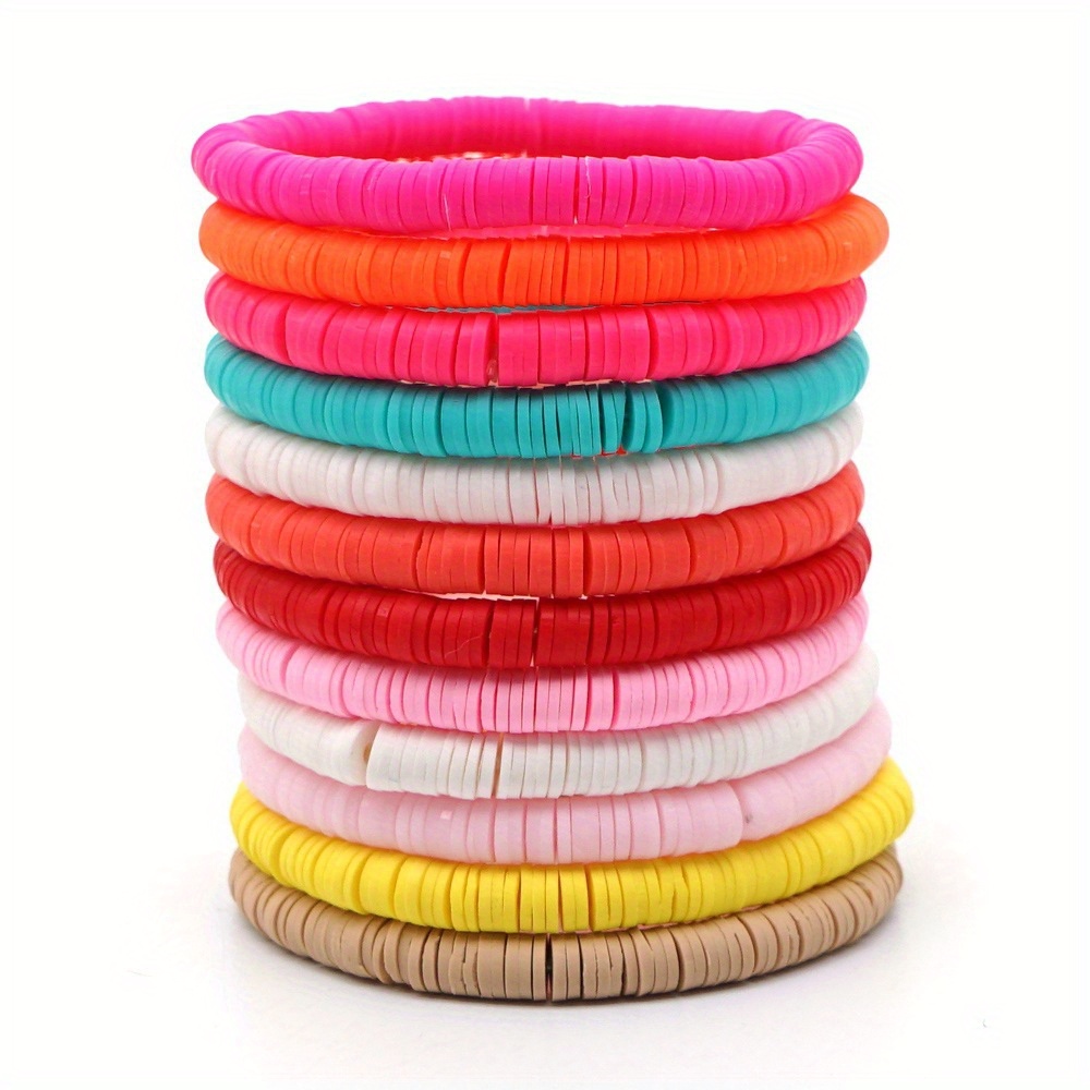 10pcs 0.24inch Rainbow Soft Clay Strips Flat Round Polymer Clay Beads  Debris Plate Loose Spacing Handmade Bohemian Sliced Beads For DIY Jewelry  Making