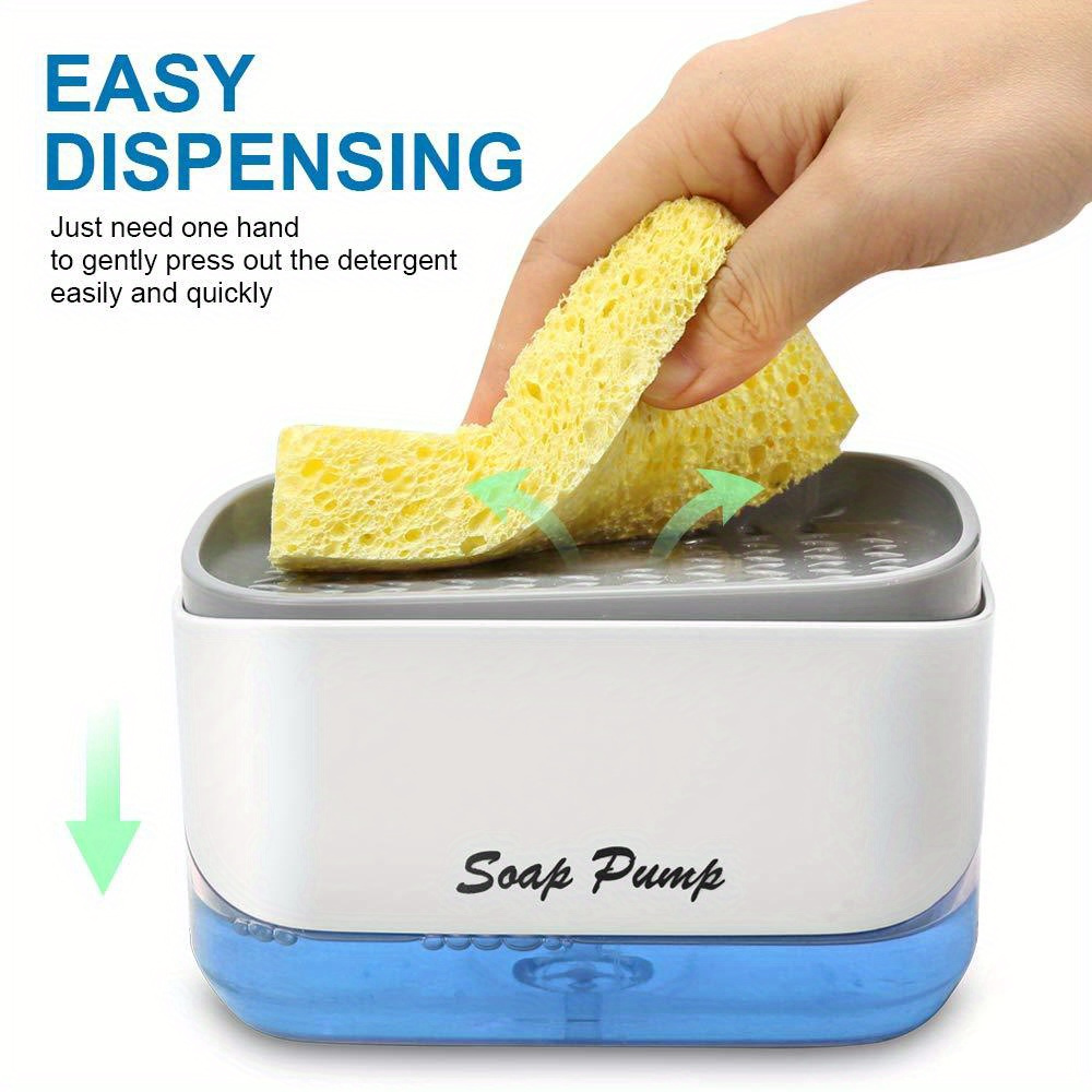 Dish Soap Dispenser for Kitchen, Soap Dispenser and Sponge Holder, Countertop Soap Pump Dispenser, 2-in-1 Soap Dispenser-One Hand Soap Pump
